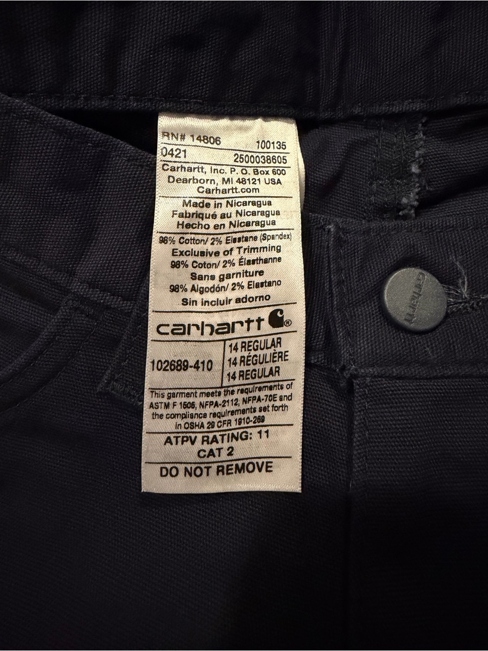 NWT Flame Resistant Carhartt Women's Straight-Leg Pants in Dark Navy Size 14 Reg - Picture 6 of 6